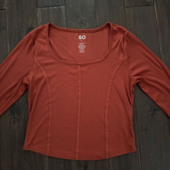 SO Dark Orange Rust Long Sleeve Square Neck Top Jr. L - Picture 2 of 4